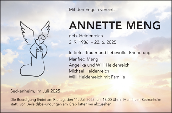 Traueranzeige von Annette Meng von Mannheimer Morgen