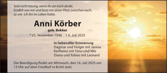 Traueranzeige von Anni Körber von Schwetzinger Zeitung