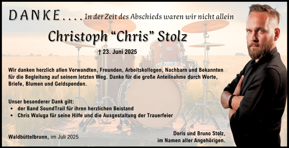  Traueranzeige für Christoph Stolz vom 19.07.2025 aus Fränkische Nachrichten