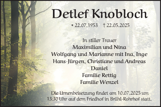 Traueranzeige von Detlef Knobloch von Schwetzinger Zeitung