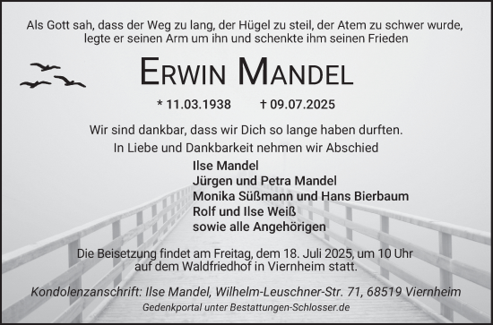Traueranzeige von Erwin Mandel von Mannheimer Morgen