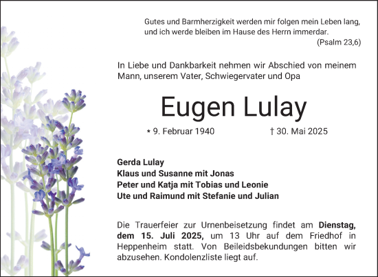 Traueranzeige von Eugen Lulay von Bergsträßer Anzeiger