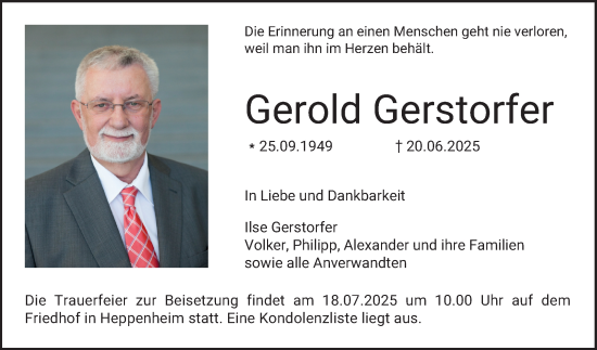 Traueranzeige von Gerold Gerstorfer von Bergsträßer Anzeiger