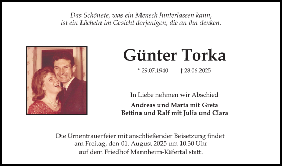 Traueranzeige von Günter Torka von Mannheimer Morgen