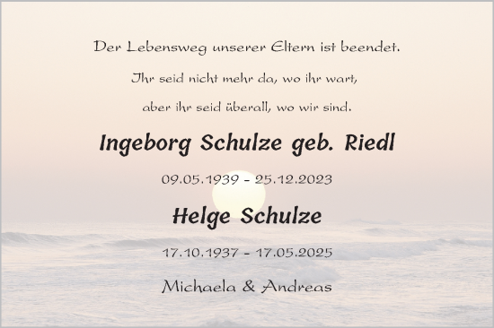 Traueranzeige von Helge Schulze von Mannheimer Morgen