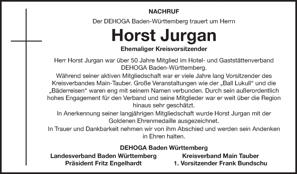  Traueranzeige für Horst Jurgan vom 26.07.2025 aus Fränkische Nachrichten
