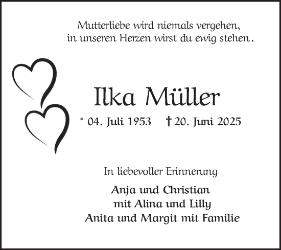 Traueranzeige von Ilka Müller von Mannheimer Morgen