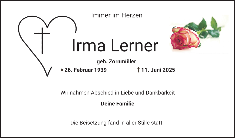  Traueranzeige für Irma Lerner vom 19.07.2025 aus Bergsträßer Anzeiger