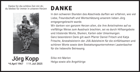 Traueranzeige von Jörg Kopp von Fränkische Nachrichten