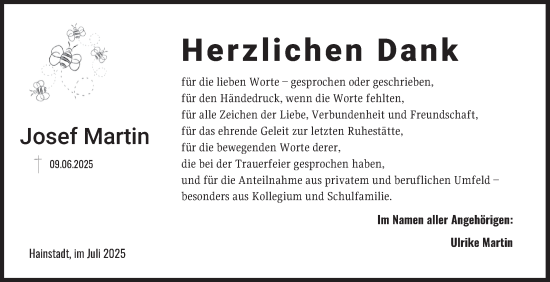 Traueranzeige von Josef Martin von Fränkische Nachrichten
