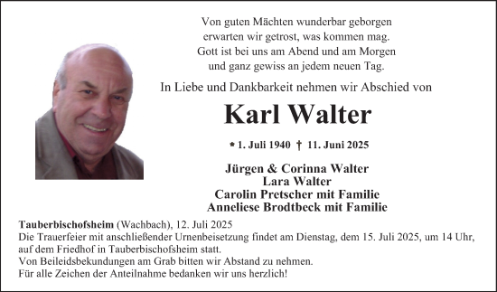 Traueranzeige von Karl Walter von Fränkische Nachrichten