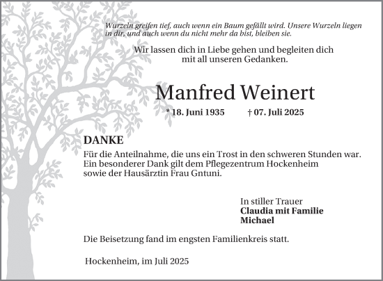 Traueranzeige von Manfred Weinert von Schwetzinger Zeitung