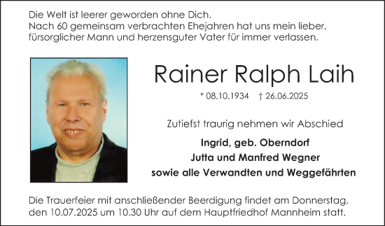 Traueranzeige von Rainer Laih von Mannheimer Morgen