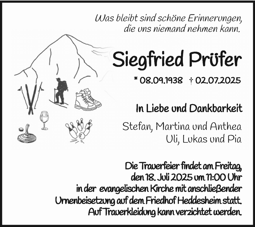  Traueranzeige für Siegfried Prüfer vom 12.07.2025 aus Mannheimer Morgen