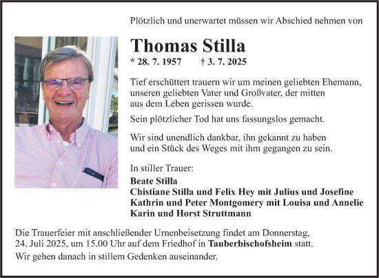 Traueranzeige von Thomas Stilla von Fränkische Nachrichten