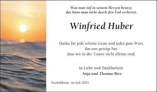 Traueranzeige von Winfried Huber von Schwetzinger Zeitung
