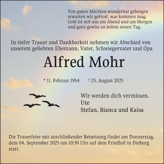 Traueranzeige von Alfred Mohr von Bergsträßer Anzeiger