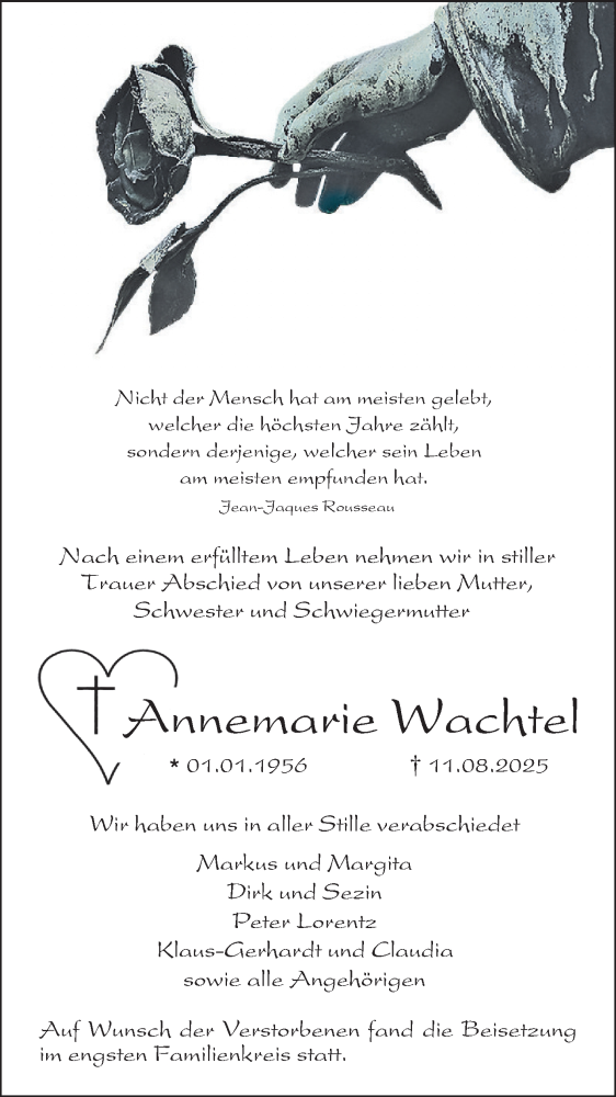  Traueranzeige für Annemarie Wachtel vom 30.08.2025 aus Bergsträßer Anzeiger