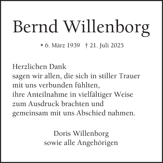 Traueranzeige von Bernd Willenborg von Mannheimer Morgen