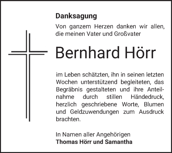 Traueranzeige von Bernhard Hörr von Bergsträßer Anzeiger