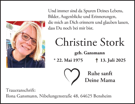 Traueranzeige von Christine Stork von Bergsträßer Anzeiger