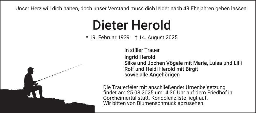  Traueranzeige für Dieter Herold vom 23.08.2025 aus Mannheimer Morgen