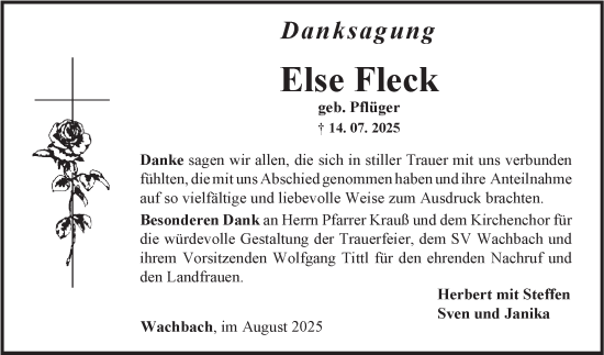 Traueranzeige von Else Fleck von Fränkische Nachrichten