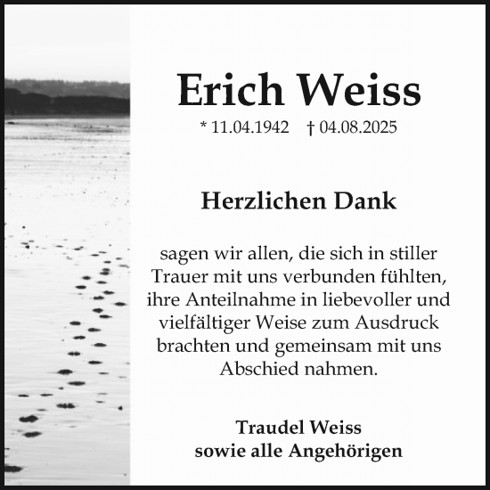 Traueranzeige von Erich Weiss von Mannheimer Morgen