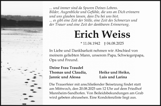 Traueranzeige von Erich Weiss von Mannheimer Morgen