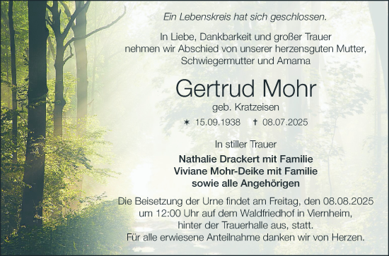 Traueranzeige von Gertrud Mohr von Mannheimer Morgen