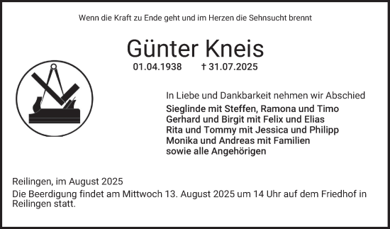 Traueranzeige von Günter Kneis von Schwetzinger Zeitung