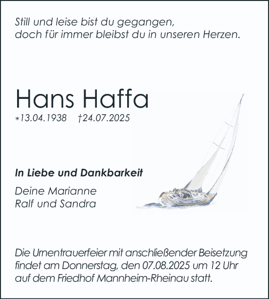 Traueranzeige von Hans Haffa von Mannheimer Morgen