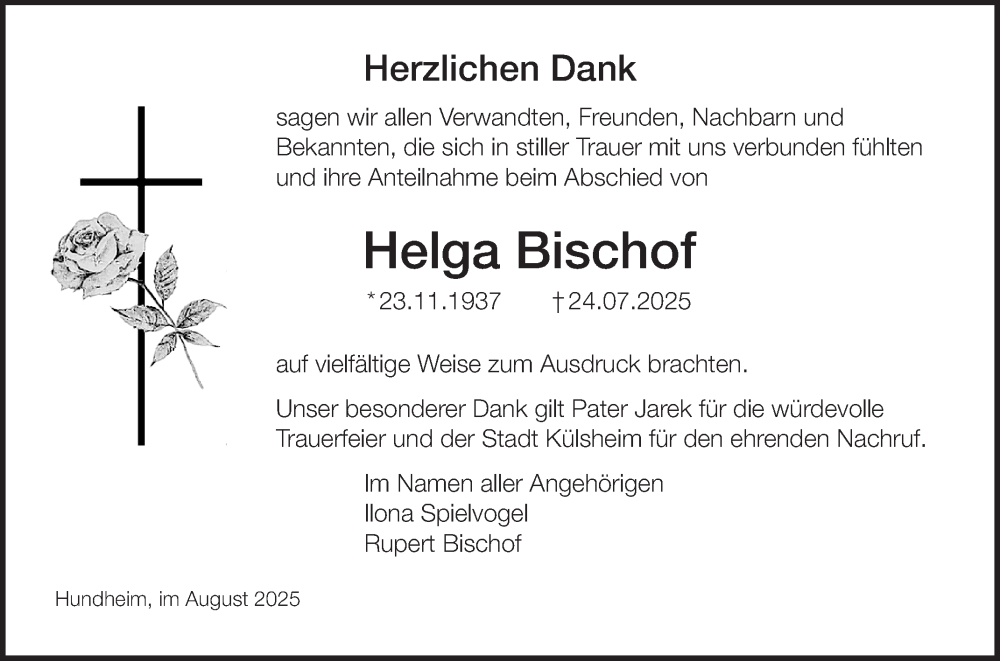  Traueranzeige für Helga Bischof vom 23.08.2025 aus Fränkische Nachrichten