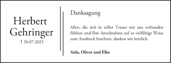 Traueranzeige von Herbert Gehringer von Bergsträßer Anzeiger