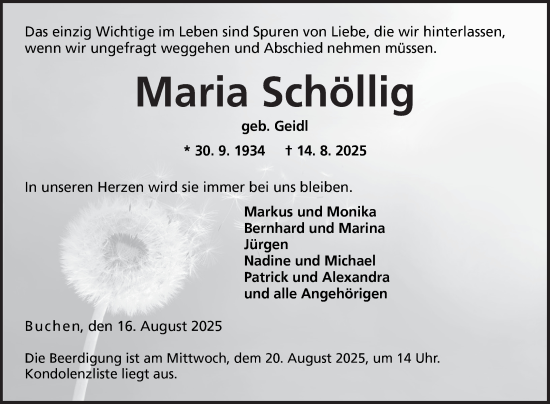 Traueranzeige von Maria Schöllig von Fränkische Nachrichten