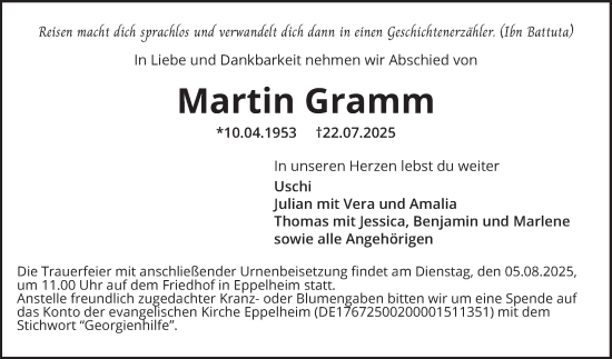Traueranzeige von Martin Gramm von Schwetzinger Zeitung