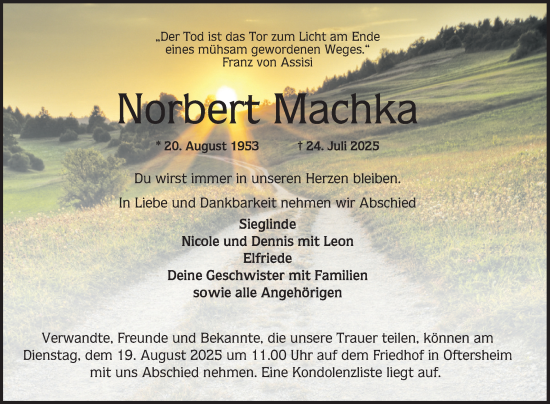 Traueranzeige von Norbert Machka von Schwetzinger Zeitung