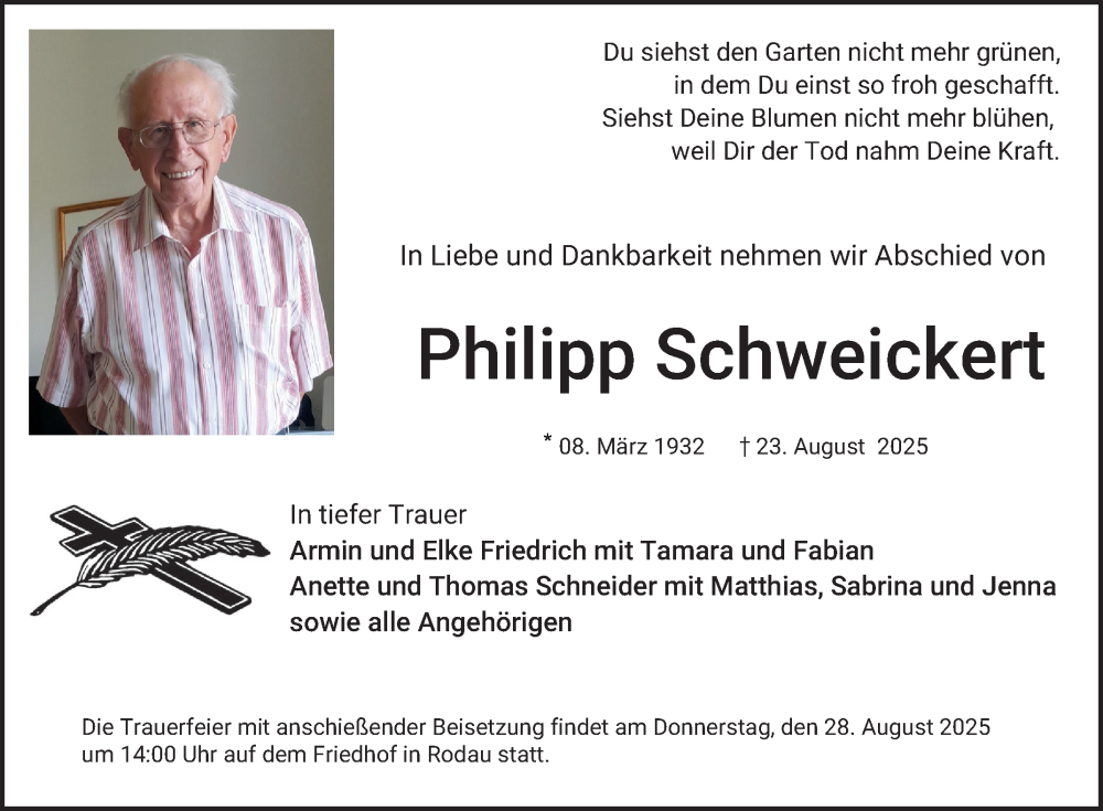  Traueranzeige für Philipp Schweickert vom 27.08.2025 aus Bergsträßer Anzeiger
