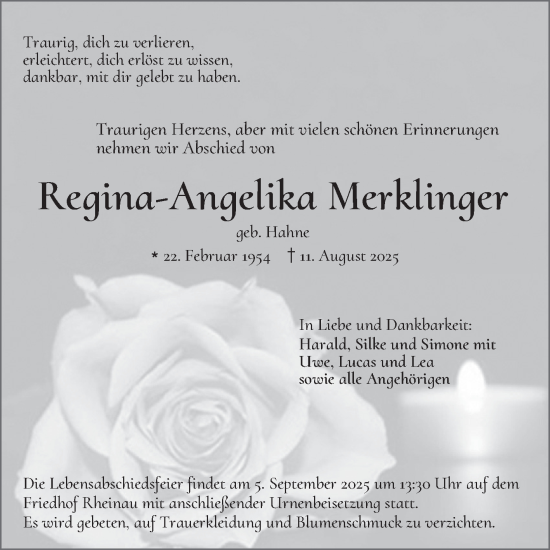 Traueranzeige von Regina-Angelika Merklinger von Mannheimer Morgen