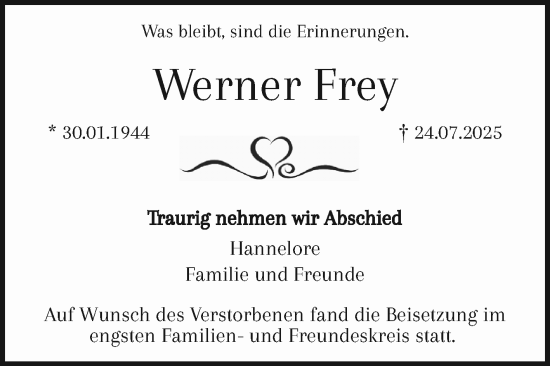 Traueranzeige von Werner Frey von Mannheimer Morgen