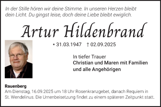 Traueranzeige von Artur Hildenbrand von Fränkische Nachrichten