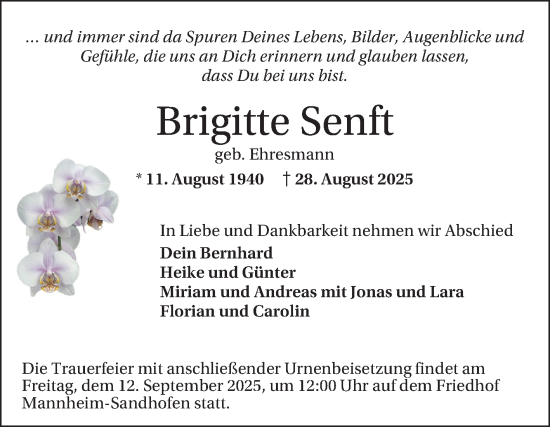 Traueranzeige von Brigitte Senft von Mannheimer Morgen
