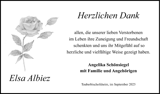Traueranzeige von Elsa Albiez von Fränkische Nachrichten