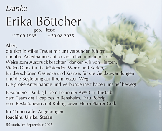 Traueranzeige von Erika Böttcher von Mannheimer Morgen