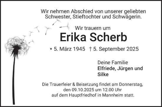Traueranzeige von Erika Scherb von Mannheimer Morgen