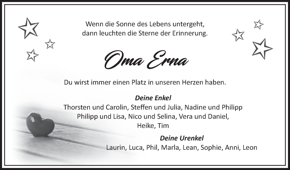  Traueranzeige für Erna  vom 20.09.2025 aus Fränkische Nachrichten