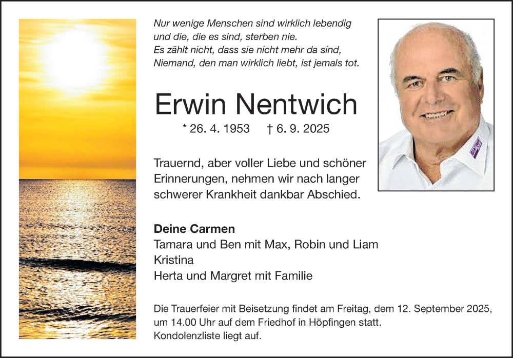  Traueranzeige für Erwin Nentwich vom 09.09.2025 aus Fränkische Nachrichten