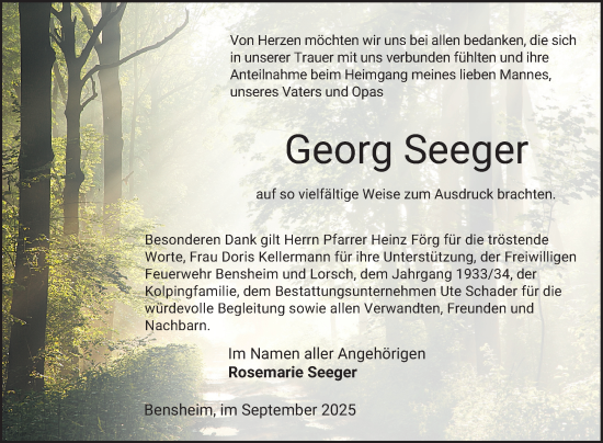 Traueranzeige von Georg Seeger von Bergsträßer Anzeiger