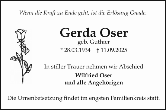 Traueranzeige von Gerda Oser von Mannheimer Morgen