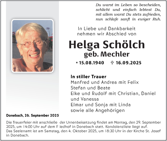 Traueranzeige von Helga Schölch von Fränkische Nachrichten
